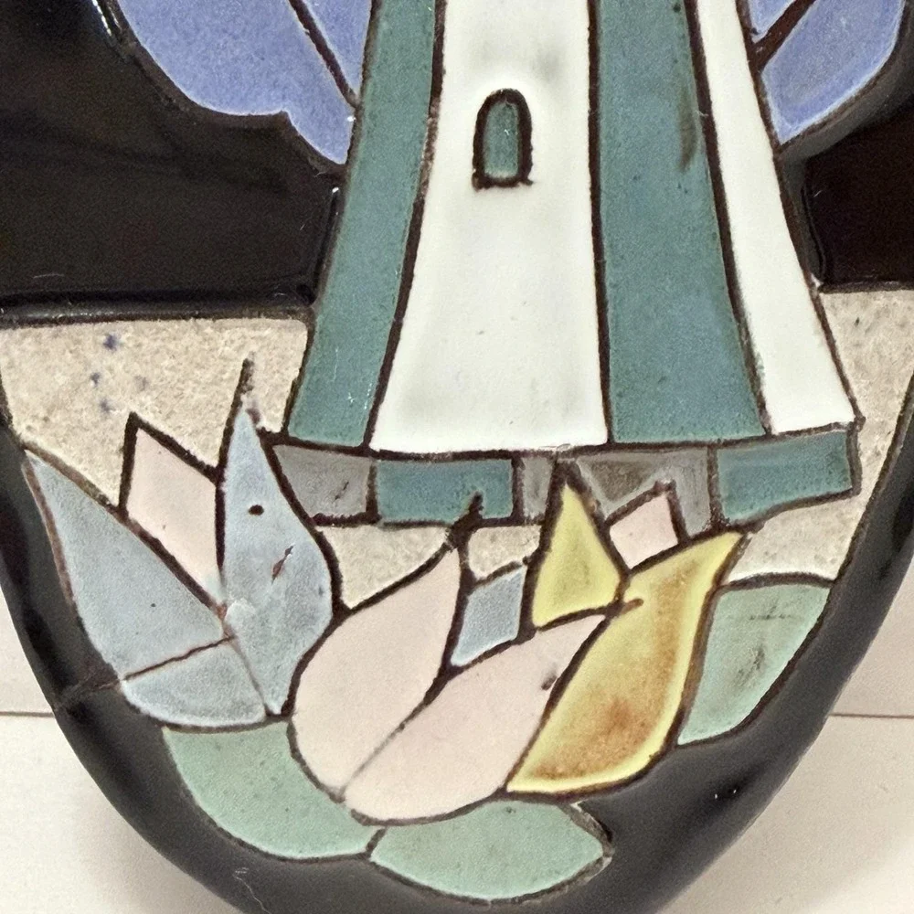 VTG Dutch Cloisonne Ceramic Tile Oval Windmill Henk Potters Pottenbakkerij Rare